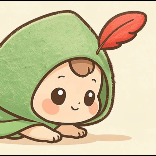 Robinbaby crawling forward, hood trailing behind like a cape
